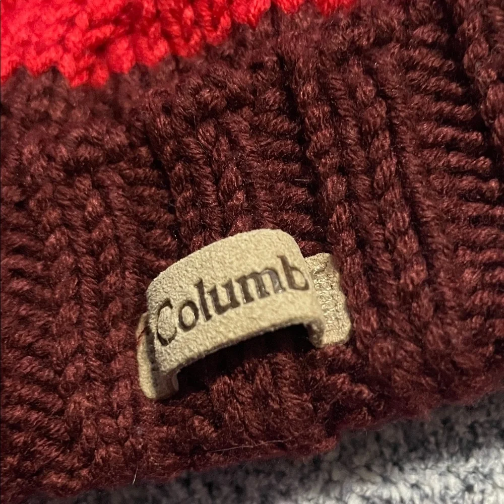 Columbia Red, Gray, and Cream Knit Pom-Pom Hat - Picture 4 of 6